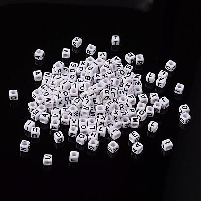 Mixed Letters White Letter Acrylic Cube Beads X-PL37C9308-1