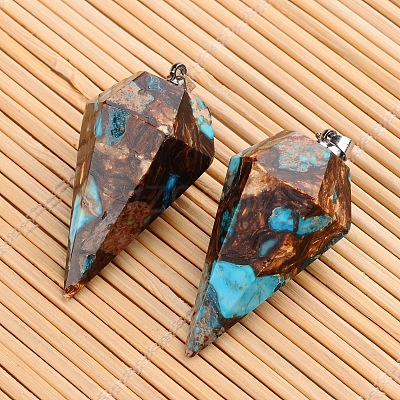 Assembled Dyed Synthetic Imperial Jasper and Bronzite Point Pendulum Pendants G-E327-09-1