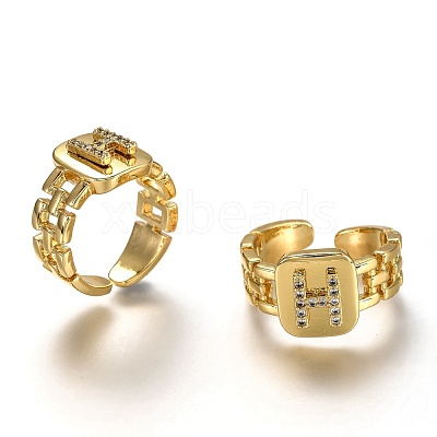Brass Micro Pave Clear Cubic Zirconia Cuff Rings RJEW-H541-01H-G-1