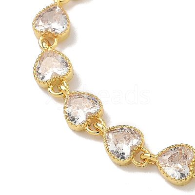 Heart Brass Pave Cubic Zirconia Link Chain Bracelets for Women BJEW-P385-07G-02-1