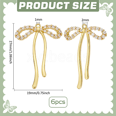 6Pcs Brass with Rhinestone Pendants KK-BC0014-26G-1