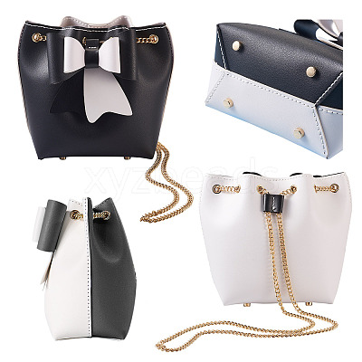 DIY Imitation Leather Knitting Crochet Bowknot Bucket Bags GN-TAC0001-06B-1