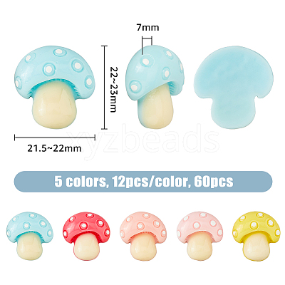 60Pcs 5 Colors Opaque Resin Cabochons RESI-DC0001-20-1