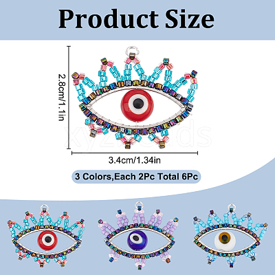 6Pcs 3 Colors Glass Seed Beaded Pendants PALLOY-GO00026-1