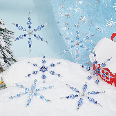 6Pcs 3 Styles Glass Beaded Snowflake Multi-Strand Links PALLOY-SP00003-1