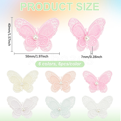 36Pcs 6 Colors Polyester Butterfly Lace Appliques DIY-FG0005-69-1