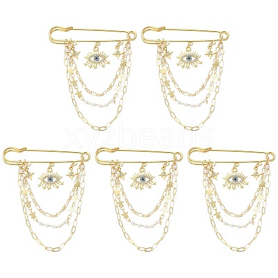 5Pcs Rhinestone Eye & Alloy Star Charms Safety Pin Brooch JEWB-CJ0003-44-1