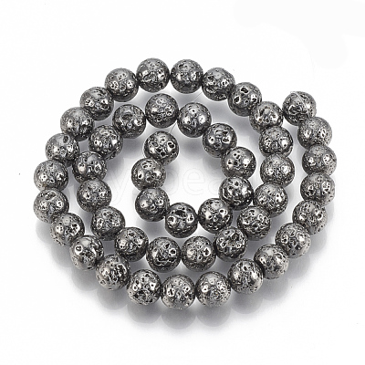 Electroplated Natural Lava Rock Bead Strands X-G-T061-55D-6mm-1