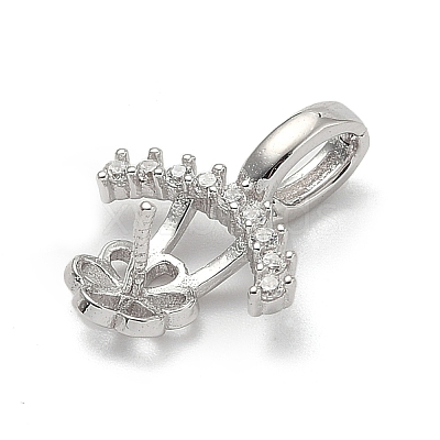 925 Sterling Silver Pave Clear Cubic Zirconia Crown Flower Pendant Bails STER-P068-03P-1