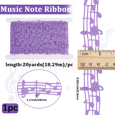 20 Yards Polyester Musical Note Lace Trim Ribbon OCOR-GF0004-44A-1