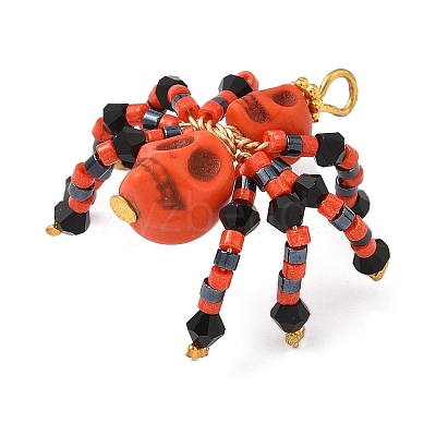 Halloween Theme Dyed Synthetic Turquoise & Glass Seed Beads Pendants PALLOY-MZ00774-04-1