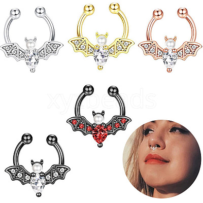 316L Stainless Steel Clear Cubic Zirconia Halloween Bat Clip-on Nose Septum Rings WG4B0C3-04-1