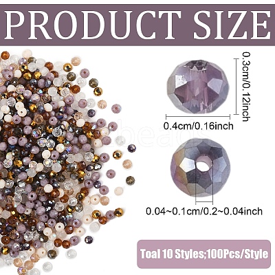 1000Pcs 10 Colors Electroplate Transparent Glass Beads EGLA-YW0005-72C-1