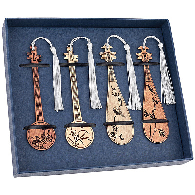 4Pcs Wooden Pipa Bookmarks AJEW-WH20020-235-1