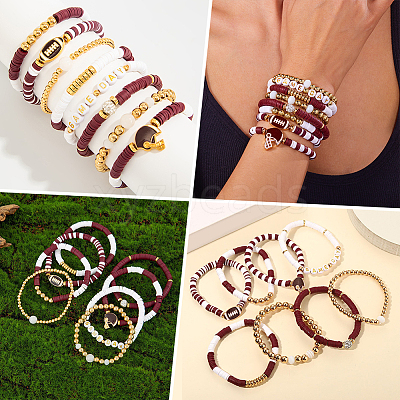8Pcs 1Bag Rugby Polymer Clay Heishi & CCB Plastic Beaded Stretch Bracelets Set BJEW-PA0001-12C-1