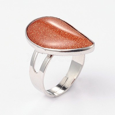 Adjustable Synthetic Goldstone & Platinum Brass Rings RJEW-N024-02A-1