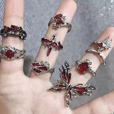 8Pcs Zinc Alloy with Rhinestone Adjustable Cuff Rings FS-WGBA462-01-1