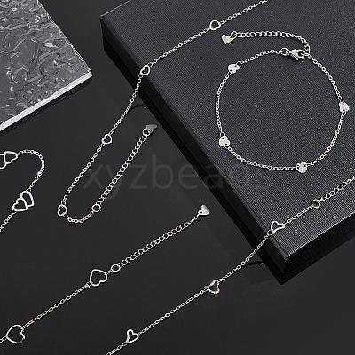 6Pcs 6 Styles 304 Stainless Steel Cable Chain Anklets AJEW-UN0001-12-1