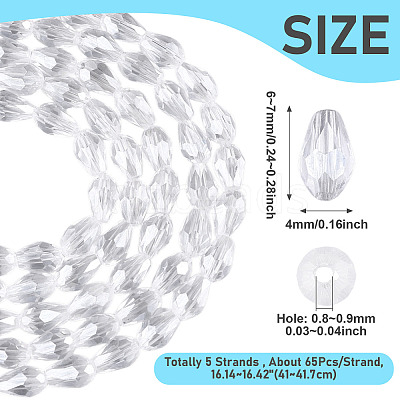 5 Strands Transparent Teardrop Glass Beads Strands GLAA-TA0004-21A-1