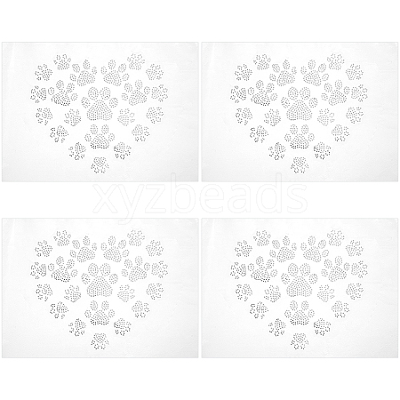 Heart with Paw Print Glass Hotfix Rhinestone FIND-WH0420-127-1