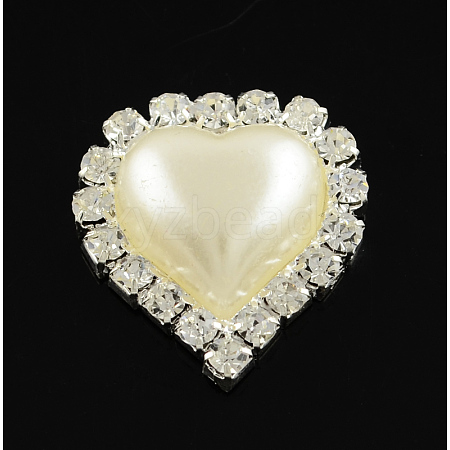 Shining Flatback Heart Brass ABS Plastic Imitation Pearl Cabochons RB-S020-09-1