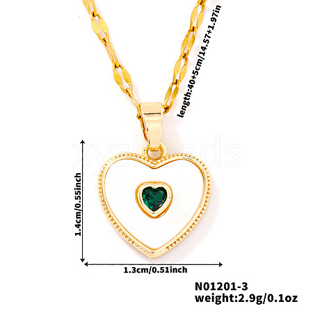 Chic Heart-shaped Brass Clear Cubic Zirconia Pendant Dapped Chain Necklace for Women UE8896-3-1