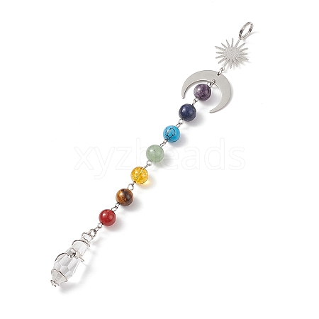 7 Chakra Gemstone Beaded Pendant Decorations HJEW-JM00797-02-1