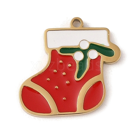 Christmas Theme Ion Plating(IP) 304 Stainless Steel Enamel Charms STAS-Z083-06G-07-1