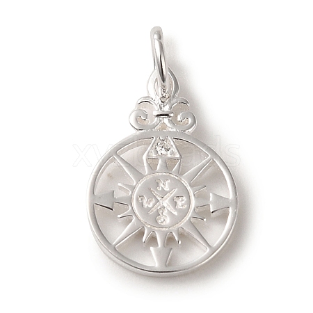 925 Sterling Silver Pave Clear Cubic Zirconia Compass Charms STER-K180-02S-1