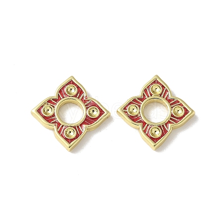 Flower Brass Enamel Beads KK-P290-11G-03-1