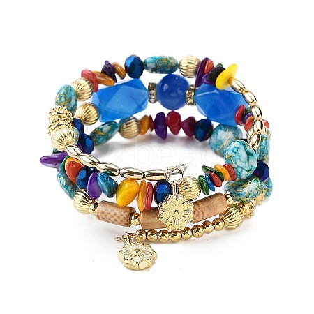 Bohemian Handwork Multi-Colored Stone Beaded Bracelet AJEW-Z038-01C-1