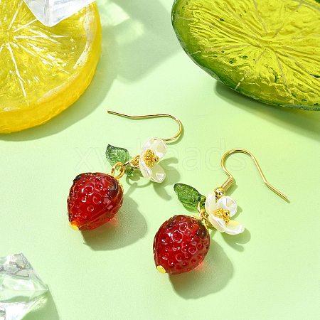 Strawberry Glass Dangle Earrings EJEW-JE06252-1