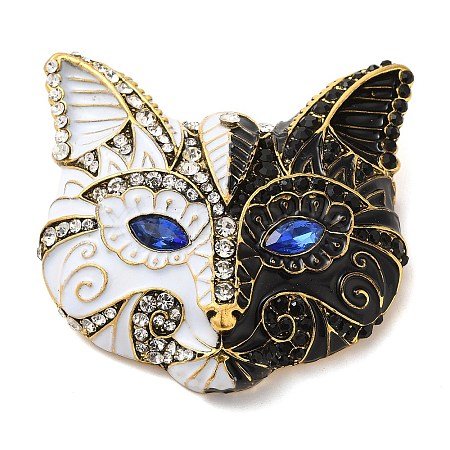 Cat Mask Alloy Rhinestone Brooch JEWB-R025-07A-1