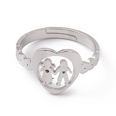 Non-Tarnish 201 Stainless Steel Heart with Lovers Adjustable Ring for Valentine's Day RJEW-K238-11P-1