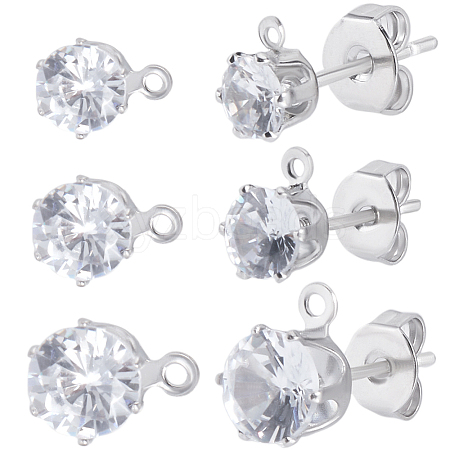 30Pcs 3 Styles Clear Cubic Zirconia Stud Earring Findings EJEW-BBC0001-28-1