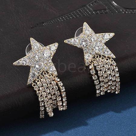 Brass Clear Cubic Zirconia Stud Earrings EJEW-D301-06G-02-1