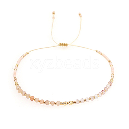 Natural Sunstone & Glass Seed Braided Bead Bracelets HR1333-7-1