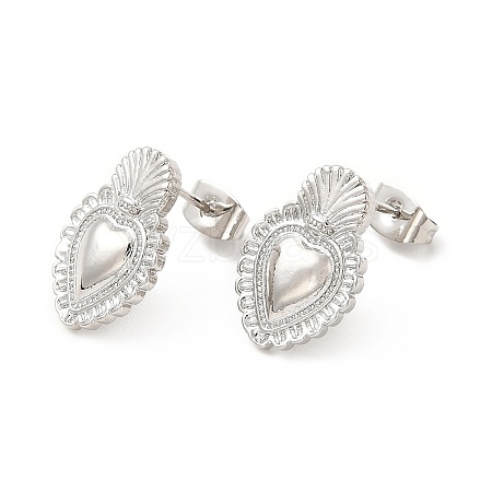 Rack Plating Brass Heart Stud Earrings for Women EJEW-I283-02P-1
