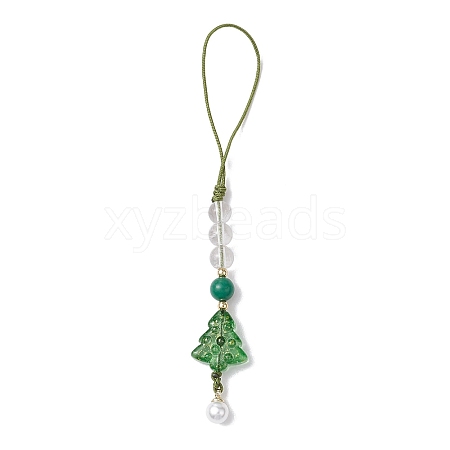 Brass Glass with Natural Quartz Crystal with Natural White Jade Mobile Straps HJEW-JM02288-1