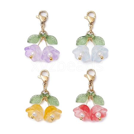 Flower Glass Pendant Decorations HJEW-TA00313-1