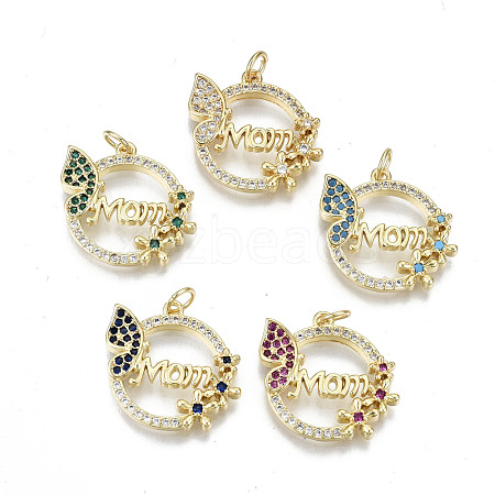 Real 16K Gold Plated Brass Micro Pave Cubic Zirconia Pendants KK-S061-72-G-NR-1