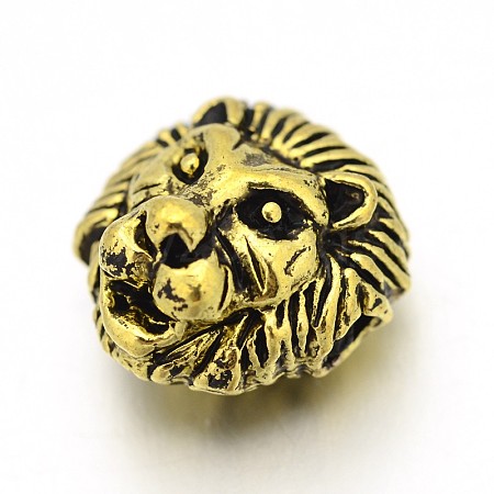 Tibetan Style Alloy Lion Head Beads TIBEB-E073-01AG-1