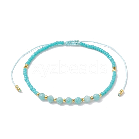 Adjustable Natural Amazonite & Seed Braided Bead Bracelets BJEW-JB10181-06-1