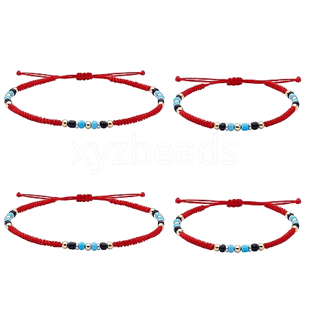 4Pcs 4 Style Glass Seed & Brass Braided Bead Bracelets and Anklets Set SJEW-SW00003-05-1