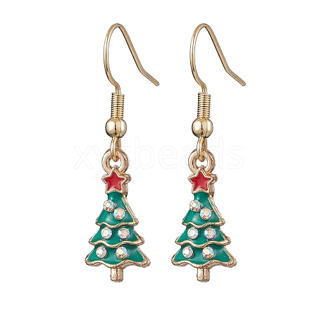 Christmas Tree Alloy Rhinestone Dangle Earrings EJEW-JE05828-01-1