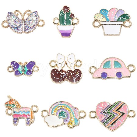 45Pcs 9 Styles Alloy Enamel Connector Charms ENAM-CJ0004-79-1