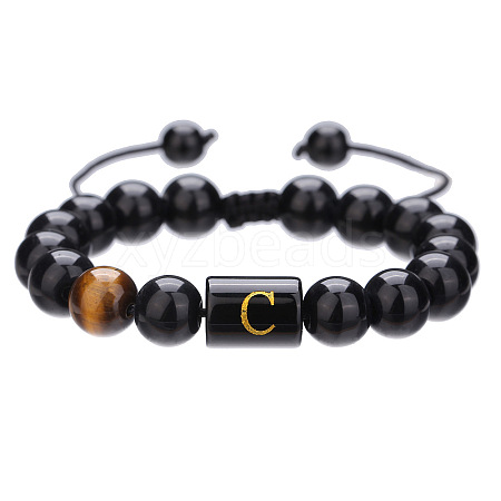 Adjustable Natural Tiger Eye and Glass Beaded Braided Bead Bracelets for Men Women FS-WGD7D76-03-1