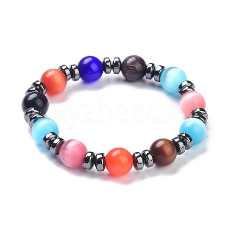 Cat Eye Beads Stretch Bracelets BJEW-P268-02-1