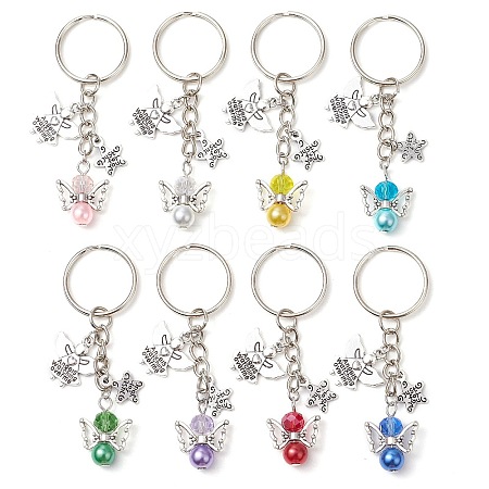 8Pcs Glass & Alloy Keychain KEYC-JKC01050-1