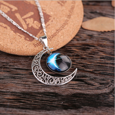 Alloy Glass Moon Syb Pendant Lumachina Chain Necklaces for Women WGDF061-02-1